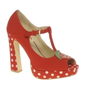 EUC ASOS Panama Platform Heels Shoes with Strawberry and Polka Dots